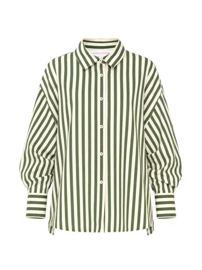Carolina Herrera Clara Striped Balloon-sleeve Shirt In 그린
