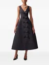 Carolina Herrera V-neck Bow Floral Brocade Midi Dress In Black