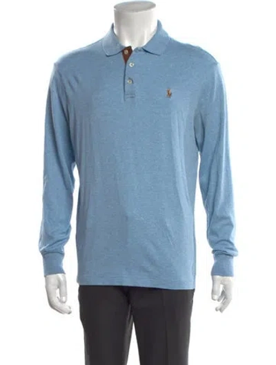 Pre-owned Carolina Herrera Collar Long Sleeve Polo Shirt In Blue