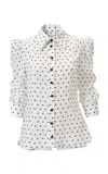 Carolina Herrera Collared Dot-print Double Crepe De Chine Shirt In White