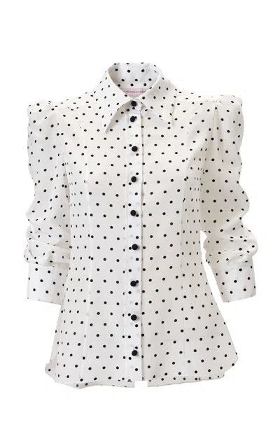 Carolina Herrera Collared Dot-print Double Crepe De Chine Shirt In White