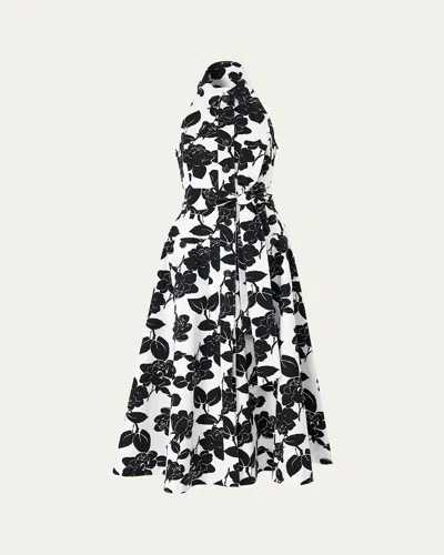 Carolina Herrera Collared Halter Button-front Midi Dress In White/black