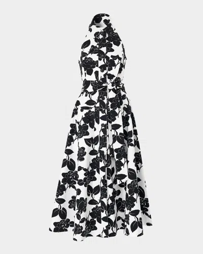 CAROLINA HERRERA COLLARED HALTER BUTTON-FRONT MIDI DRESS