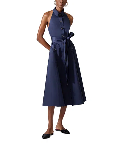 Carolina Herrera Collared Halter Midi Dress In Midnight