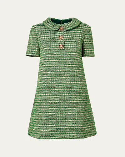Carolina Herrera Collared Metallic Tweed Mini Shift Dress In Green