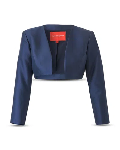 Carolina Herrera Collarless Bolero Jacket In Blue