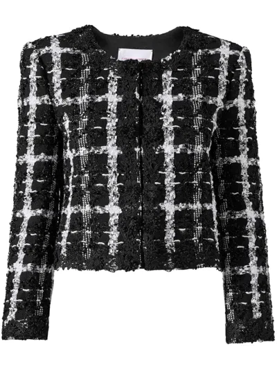 CAROLINA HERRERA COLLARLESS CHECKED TWEED JACKET