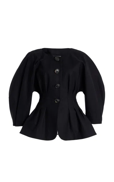 Carolina Herrera Collarless Cotton Jacket In Black
