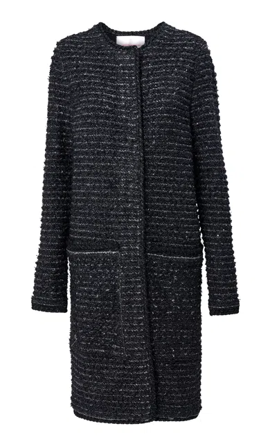 Carolina Herrera Collarless Knit Sequin Tweed Coat In Black
