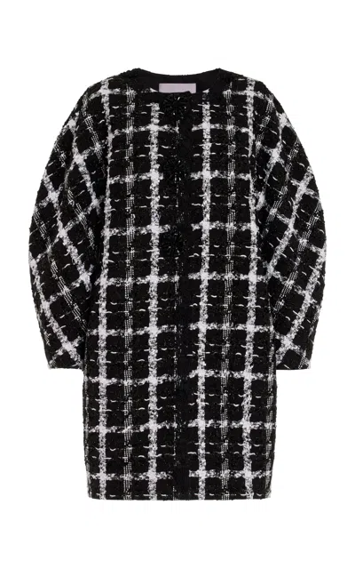 Carolina Herrera Collarless Tweed Cocoon Coat In Black,white