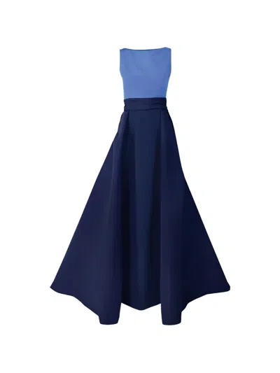 Carolina Herrera Color-blocked Column Gown With Overskirt In Blue