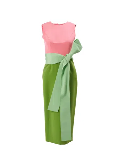 Carolina Herrera Color-blocked Midi Dress With Sash In Green