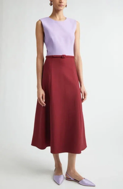 Carolina Herrera Colorblock Belted Stretch Wool Midi Dress In Red
