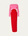 Carolina Herrera Long Sleeve Cutout Waist Column Gown In Redpink
