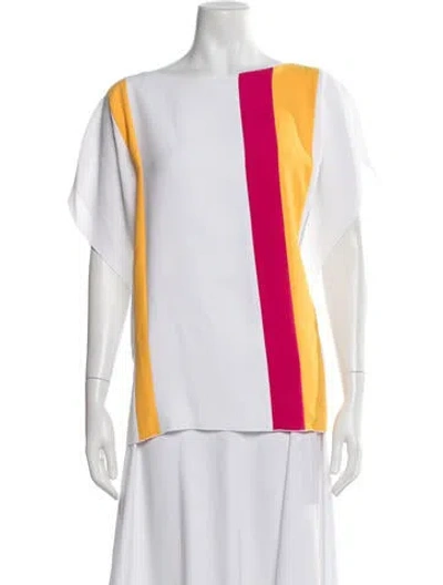 Pre-owned Carolina Herrera Colorblock Pattern Bateau Neckline Blouse In White