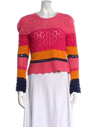 Pre-owned Carolina Herrera Colorblock Pattern Crew Neck Sweater In Pink