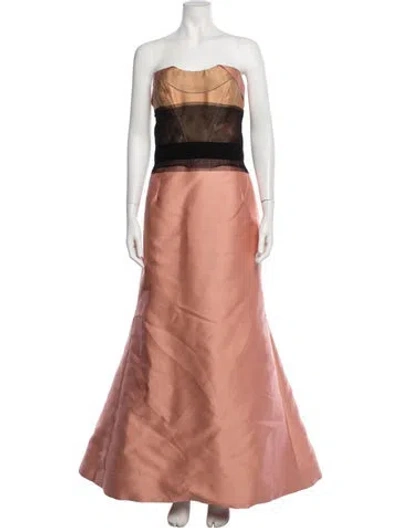 Pre-owned Carolina Herrera Colorblock Pattern Long Dress In Pink