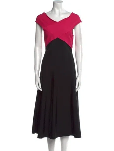 Pre-owned Carolina Herrera Colorblock Pattern Midi Length Dress In Black