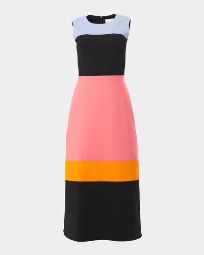 CAROLINA HERRERA COLORBLOCK SLEEVELESS A-LINE MIDI DRESS