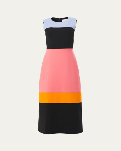 CAROLINA HERRERA COLORBLOCK SLEEVELESS A-LINE MIDI DRESS