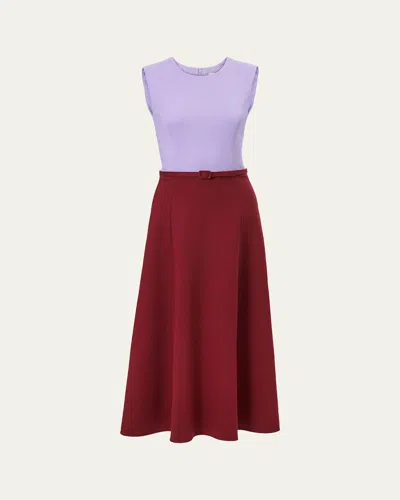 Carolina Herrera Colorblock Sleeveless Belted Midi Dress In Rioja Multi
