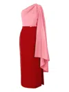 Carolina Herrera Colour-block Detachable-cape Midi Dress In Red