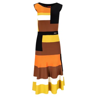 Pre-owned Carolina Herrera Colour-block Midi Dress In Brown