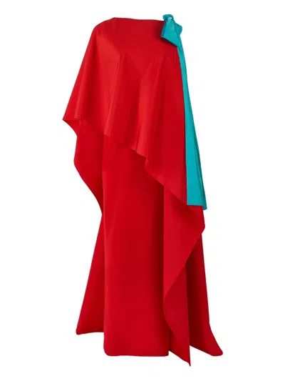 Carolina Herrera Column Gown With Cape In Red