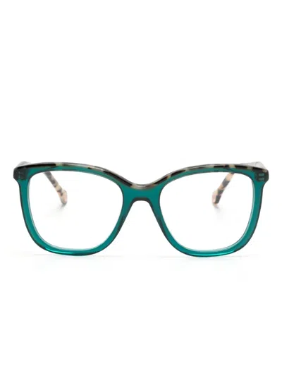 Carolina Herrera Contrast-border Square-frame Glasses In Green