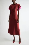 Carolina Herrera Contrast-trimmed Satin Midi Dress In Currant
