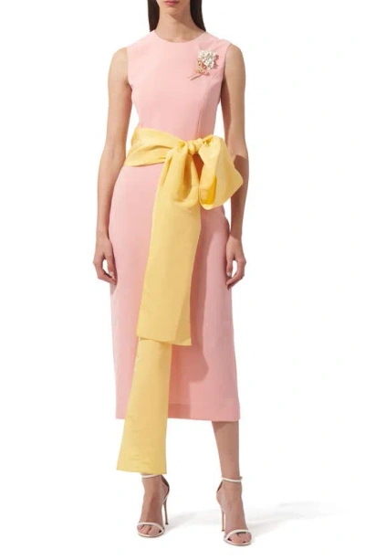 Carolina Herrera Contrast Sash Sleeveless Sheath Dress In Shell Pink Multi