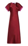 Carolina Herrera Contrast-trimmed Satin Midi Dress In Currant