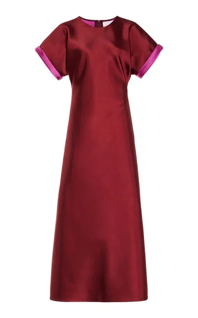 Carolina Herrera Contrast-trimmed Satin Midi Dress In Currant
