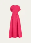 Carolina Herrera Corset-waist Short-sleeve Button-front Gown In Azalea