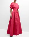 Carolina Herrera Corset-waist Short-sleeve Button-front Gown In Azalea