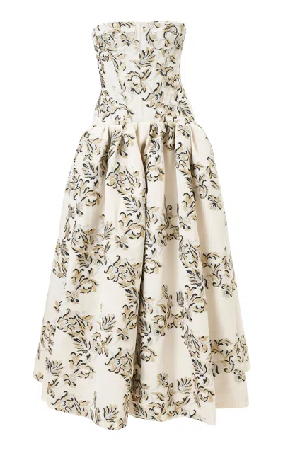 Carolina Herrera Corseted Lurex Trellis Jacquard Tea-length Dress In Multi