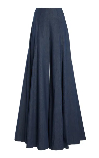 Carolina Herrera Cotton Chambray Palazzo Pants In Navy