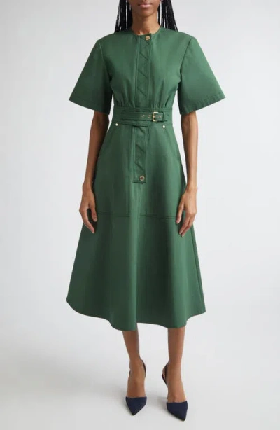 Carolina Herrera Cotton Gabardine A-line Midi Dress In Green