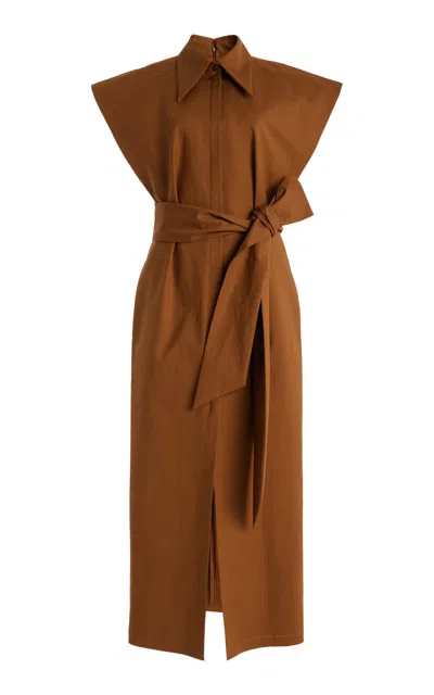 Carolina Herrera Cotton Midi Shirt Dress In Brown