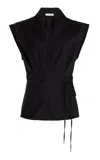 Carolina Herrera Cotton Poplin Wrap Top In Black