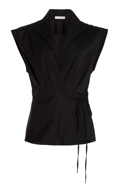 Carolina Herrera Cotton Poplin Wrap Top In Black