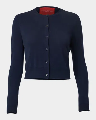 Carolina Herrera Cotton-silk Crop Crewneck Cardigan In Blue