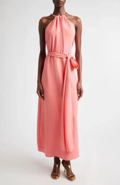 Carolina Herrera Chain-strap Halterneck Midi Satin Dress In Pink