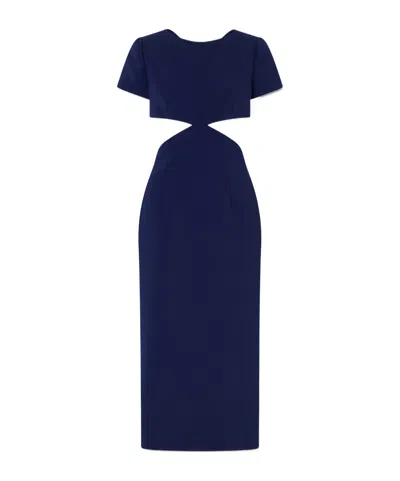 Carolina Herrera Bow-embellished Cut-out Crepe Midi Dress In Blue