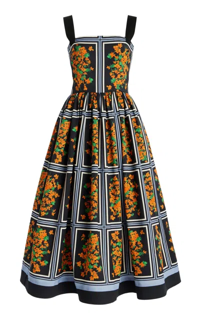 CAROLINA HERRERA COTTON FAILLE MIDI DRESS