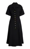 Carolina Herrera Ruched Button-front Midi Polo Dress In Black