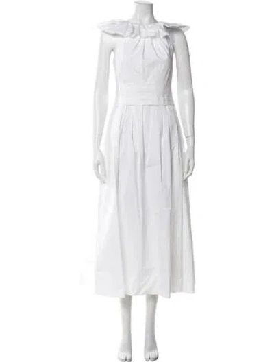 Pre-owned Carolina Herrera Crew Neck Long Dress In White