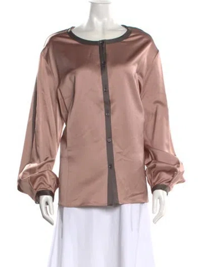 Pre-owned Carolina Herrera Crew Neck Long Sleeve Blouse In Pink