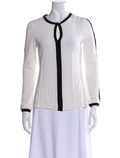 Pre-owned Carolina Herrera Crew Neck Long Sleeve Blouse In White