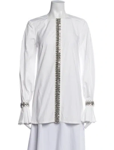 Pre-owned Carolina Herrera Crew Neck Long Sleeve Blouse In White